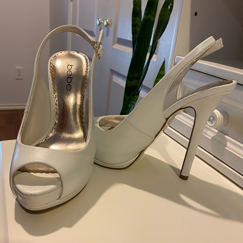 White platform heels